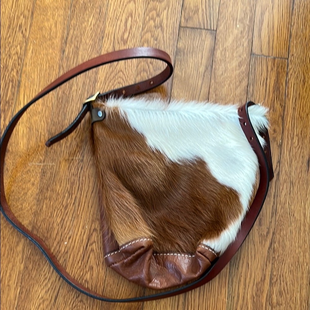 Brown and White Leather Crossbody Bag